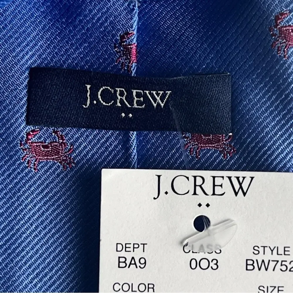 J.Crew Men’s Crab Seafood Preppy Print Tie New With Tag